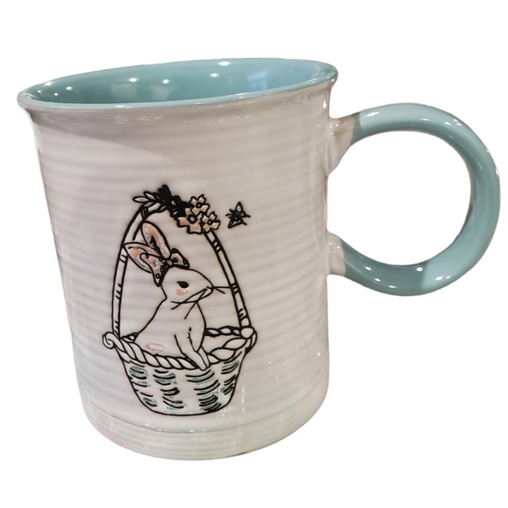 Spectrum Designz Mug White Turquoise Country Farmhouse Bunny In Basket